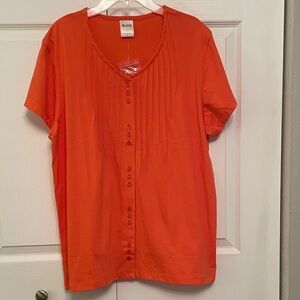 NWOT BLAIR Orange Button Down Short Sleeve Shirt Large